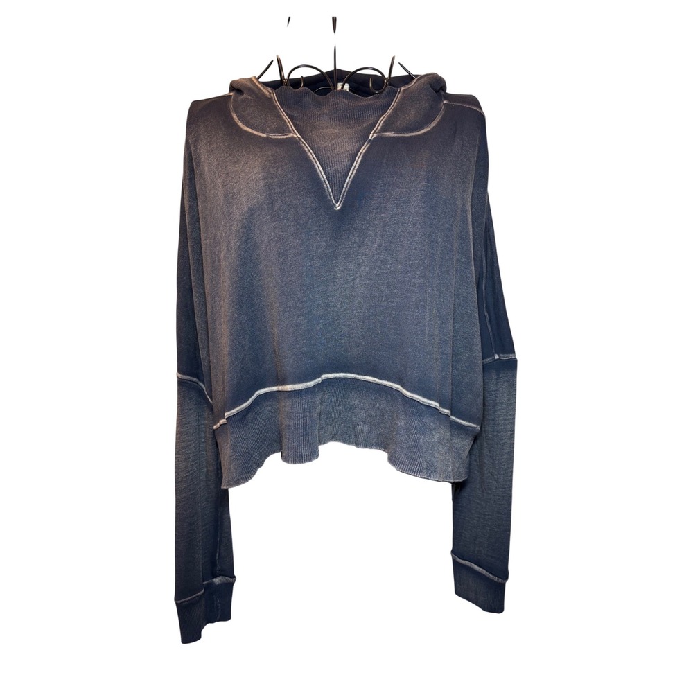 Intimately Free People Cropped Hoodie‎ Navy Blue Faded Wash V-Neck XS